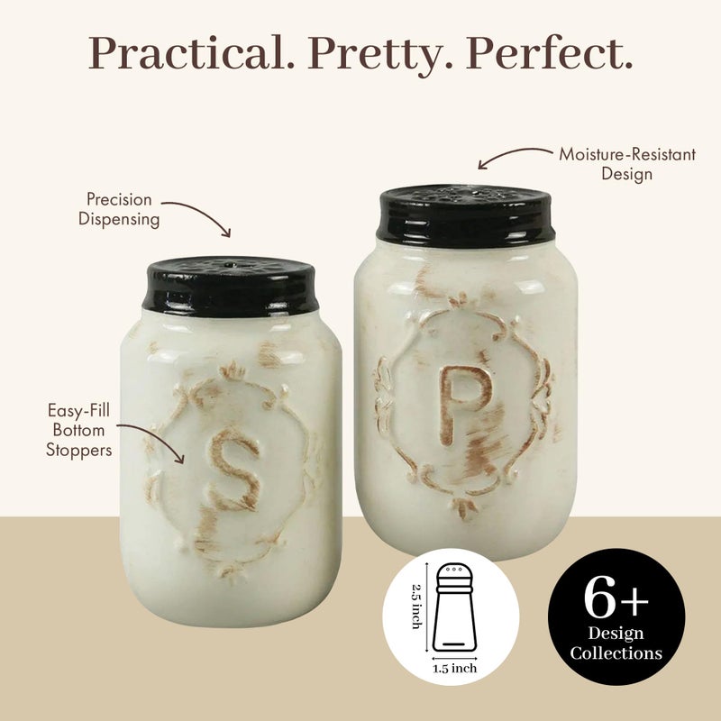 Young's Inc Ceramic Country Salt & Pepper Shaker Set, Country Style Kitchen Decor, Cute Kitchen Table Accessories and Decor, 2 pcs/Set, Mini Shakers, 2.5 Inch - Image 3